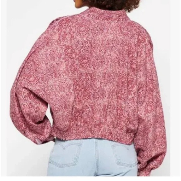 Free People Rosalina Tie‎ Front Jacket Barbie Core Cropped Paisley Mocha Convo M - Picture 3 of 16